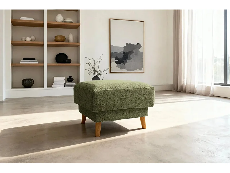 GASPARD - Pouf en tissu bouclette Vert 77x62x50