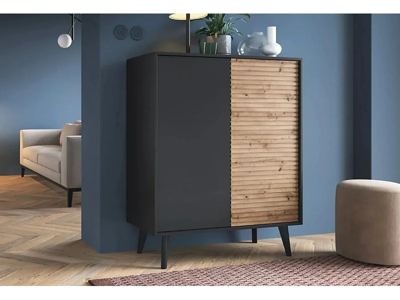 COME - Commode 2 portes 120cm - Marron et noir