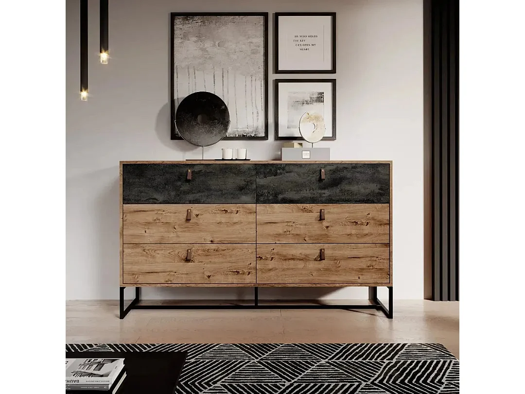 CAROLINE - Buffet en bois 154cm - Brun foncé