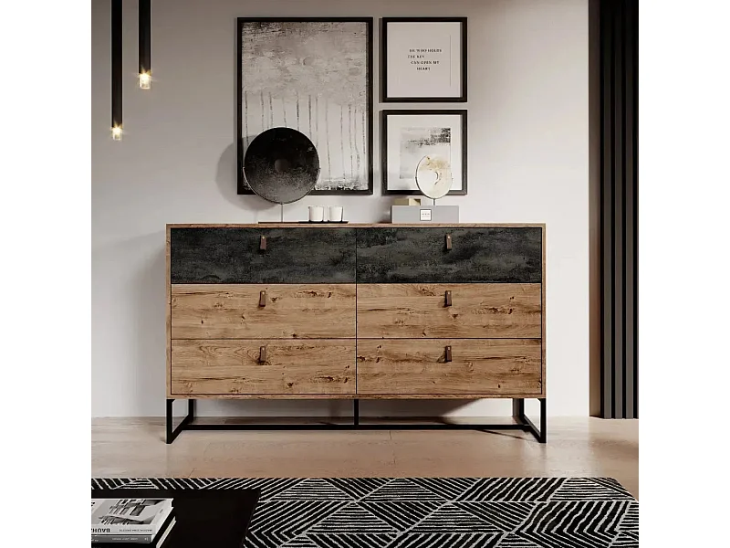 CAROLINE - Buffet en bois 154cm - Brun foncé