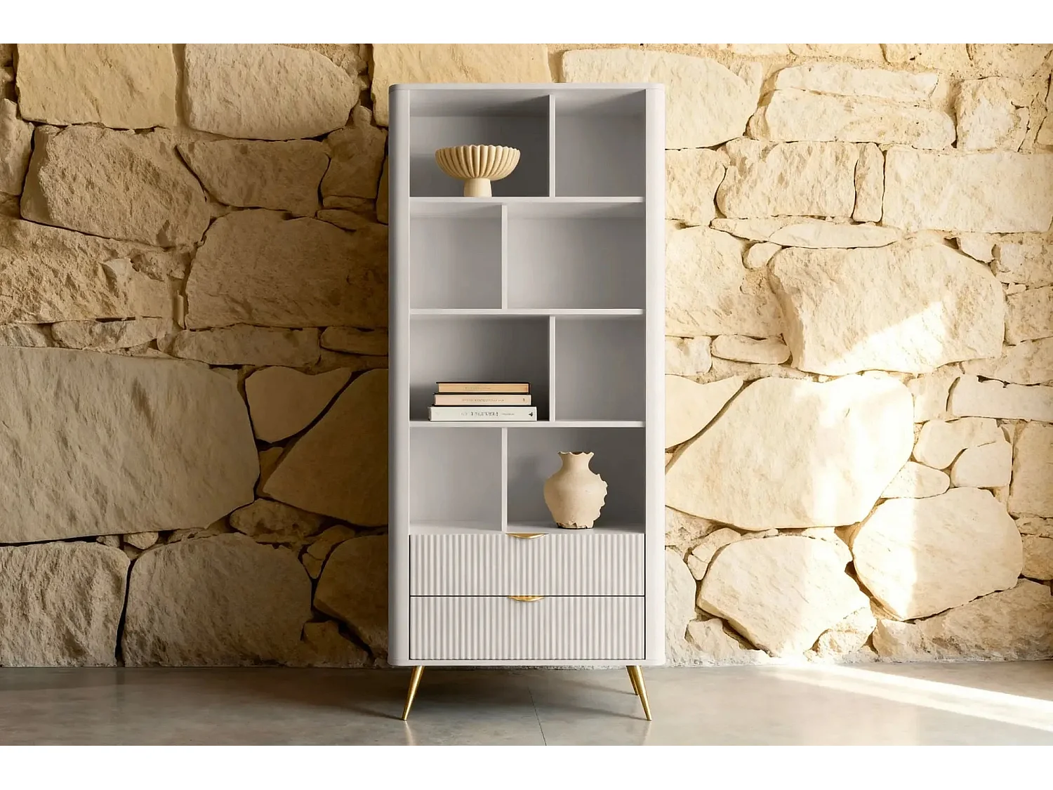 JOUDY - Bibliothèque 88cm effet rainuré - Beige