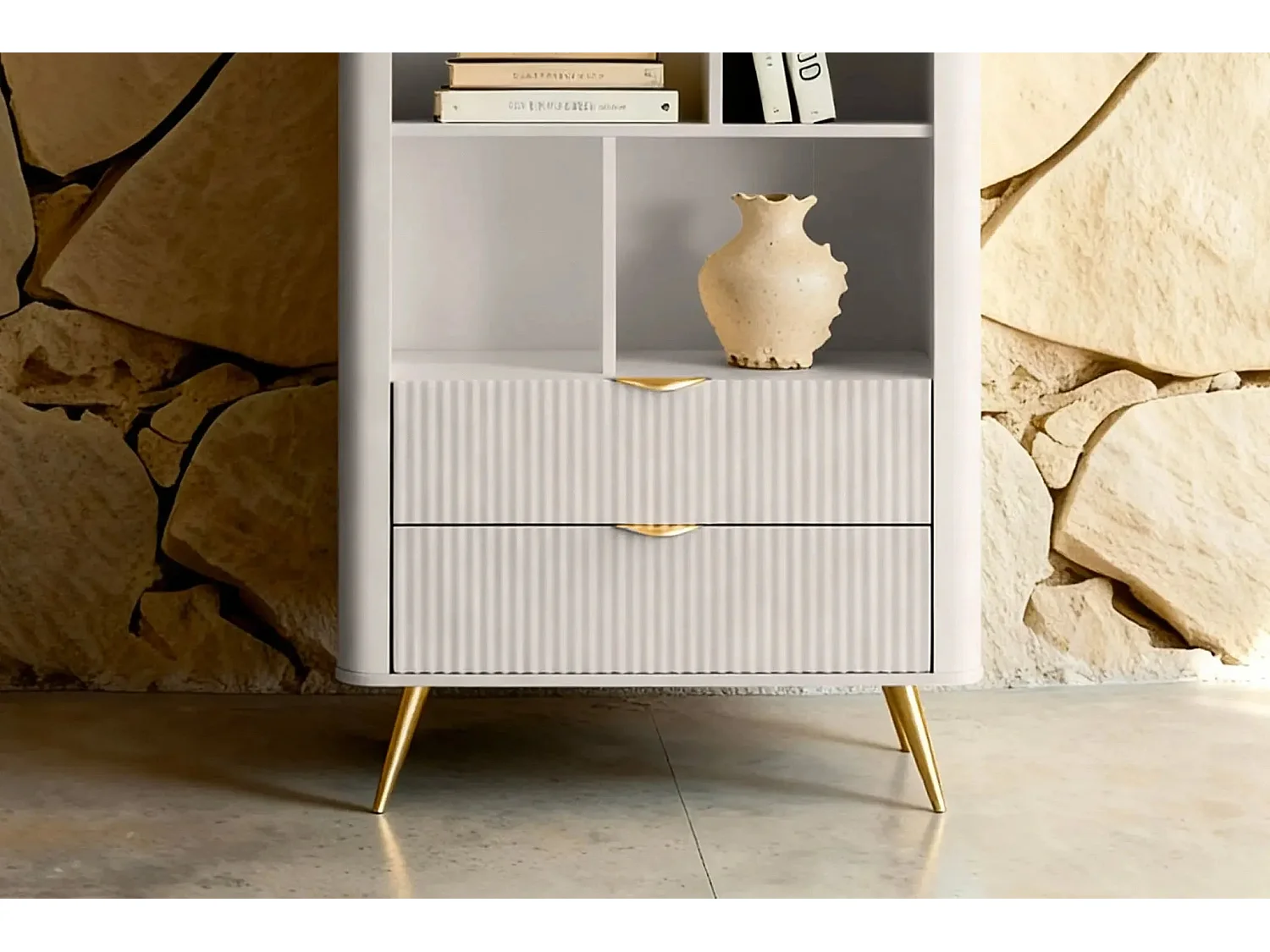 JOUDY - Bibliothèque 88cm effet rainuré - Beige