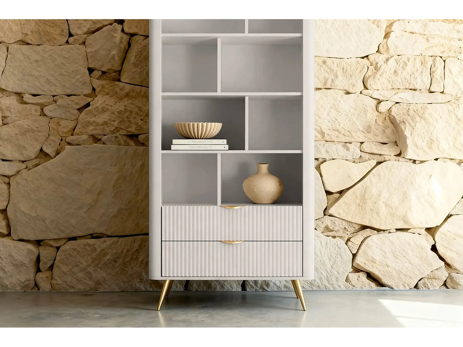 JOUDY - Bibliothèque 88cm effet rainuré - Beige