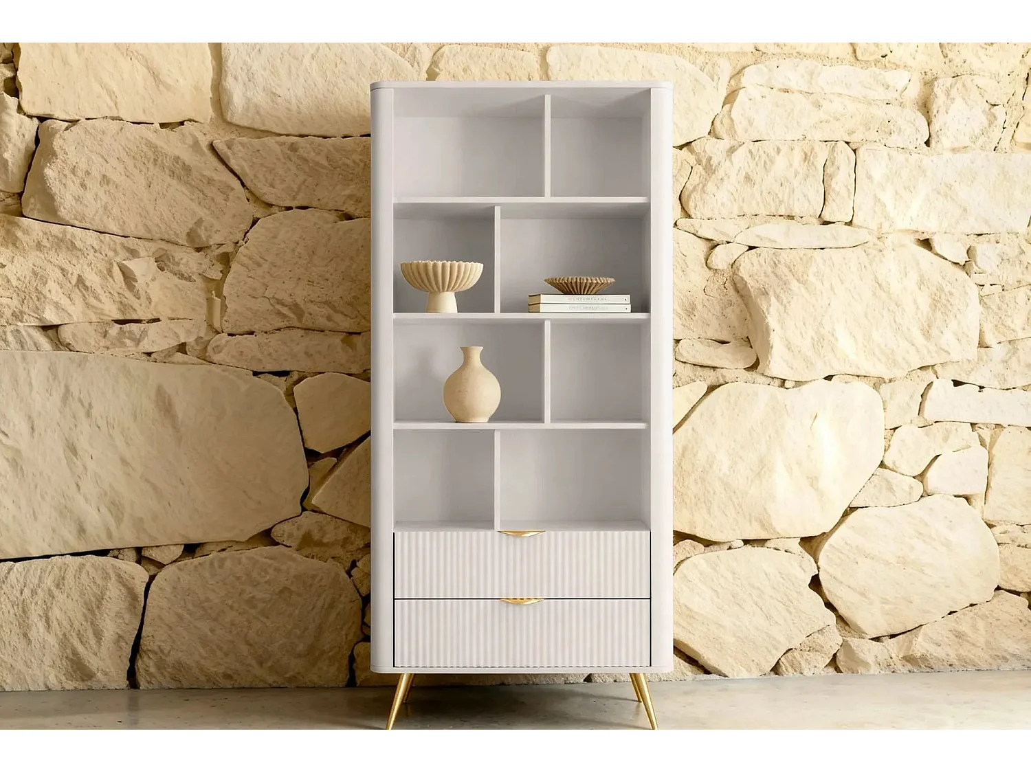 JOUDY - Bibliothèque 88cm effet rainuré - Beige