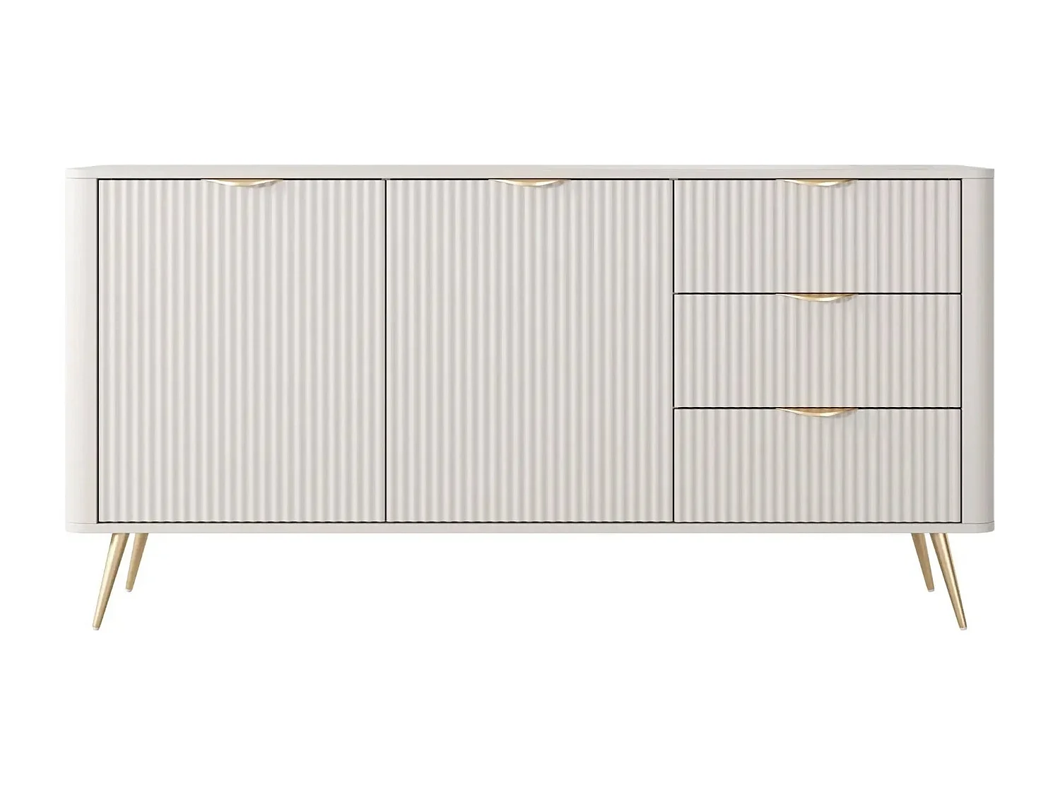 JOUDY - Buffet 2 portes 163cm effet rainuré - Beige
