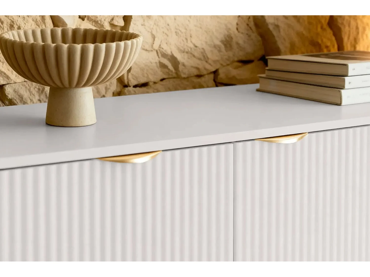 JOUDY - Buffet 2 portes 163cm effet rainuré - Beige
