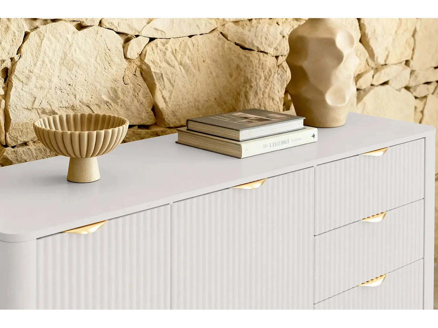 JOUDY - Buffet 2 portes 163cm effet rainuré - Beige