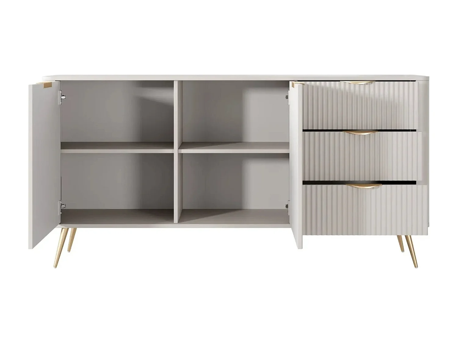 JOUDY - Buffet 2 portes 163cm effet rainuré - Beige