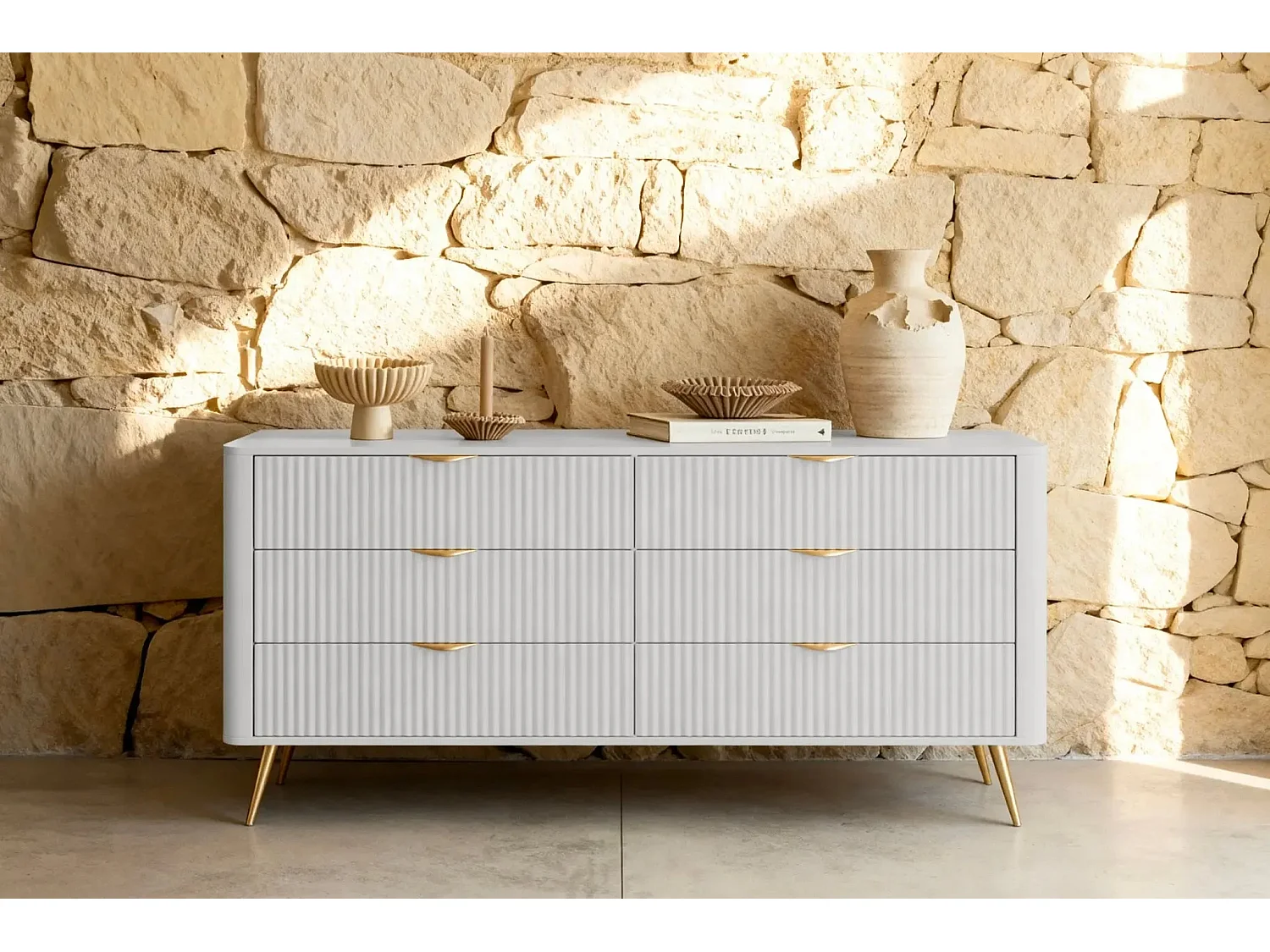 JOUDY - Buffet 163cm effet rainuré - Beige