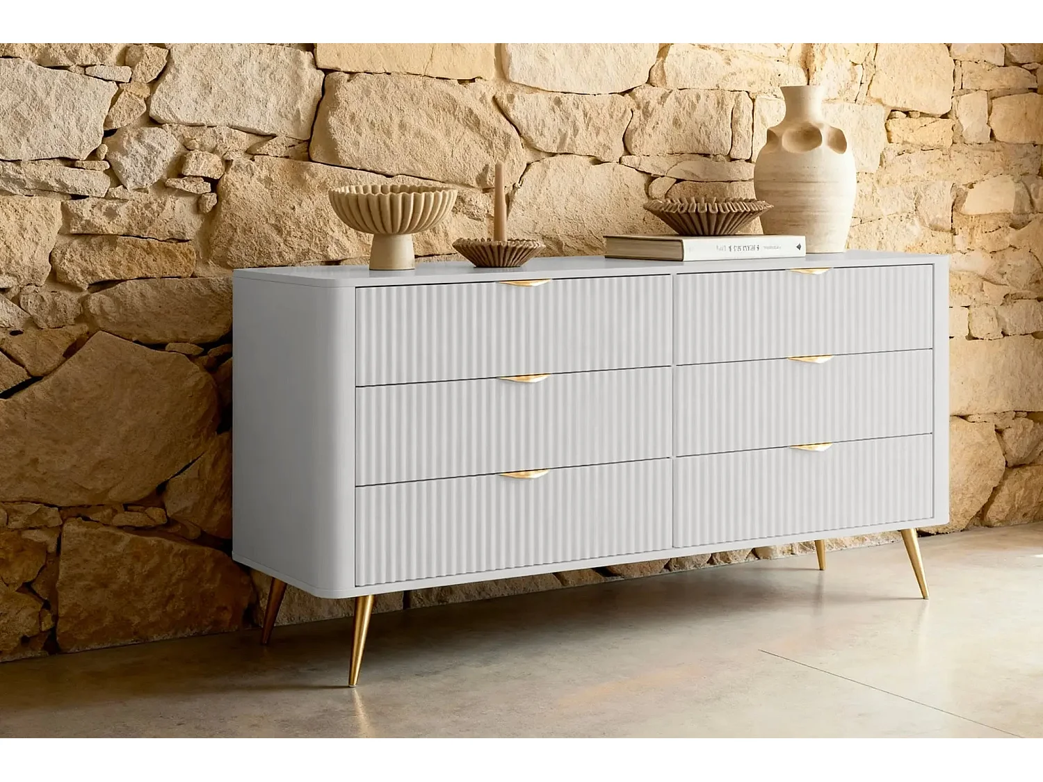 JOUDY - Buffet 163cm effet rainuré - Beige