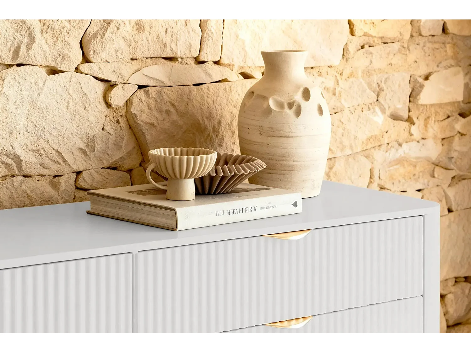 JOUDY - Buffet 163cm effet rainuré - Beige