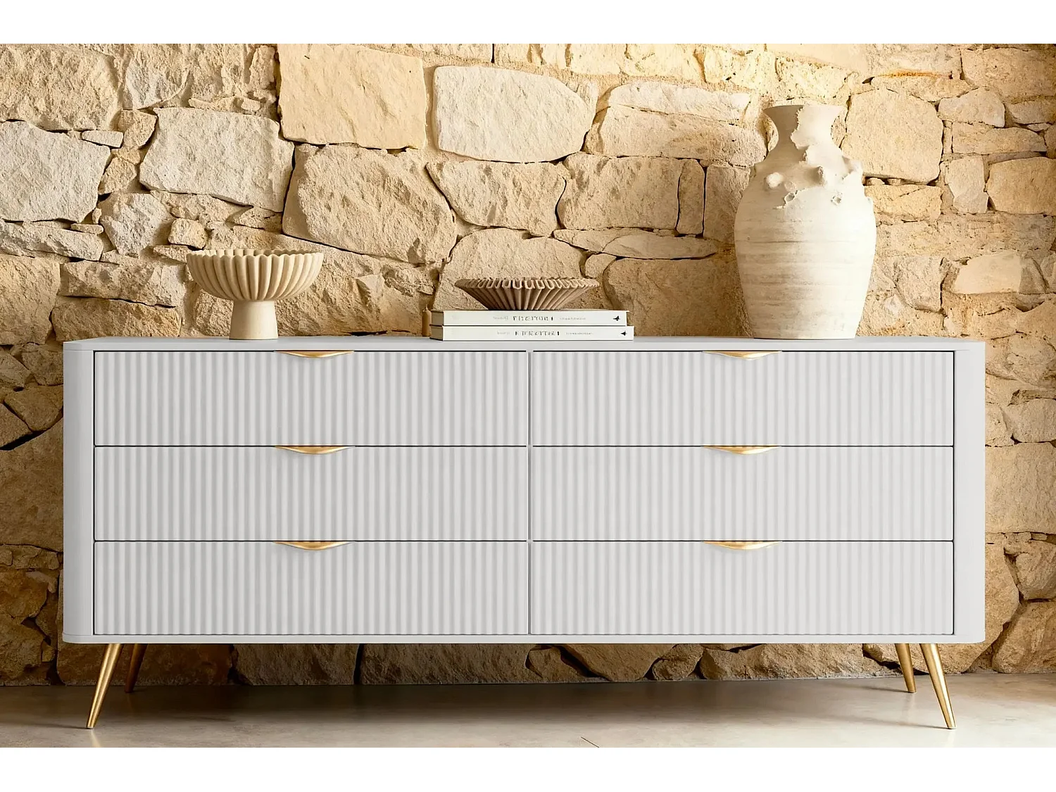 JOUDY - Buffet 163cm effet rainuré - Beige