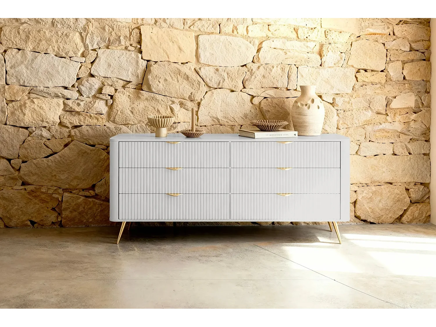 JOUDY - Buffet 163cm effet rainuré - Beige