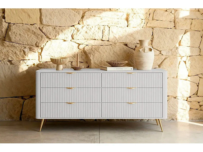 JOUDY - Buffet 163cm effet rainuré - Beige