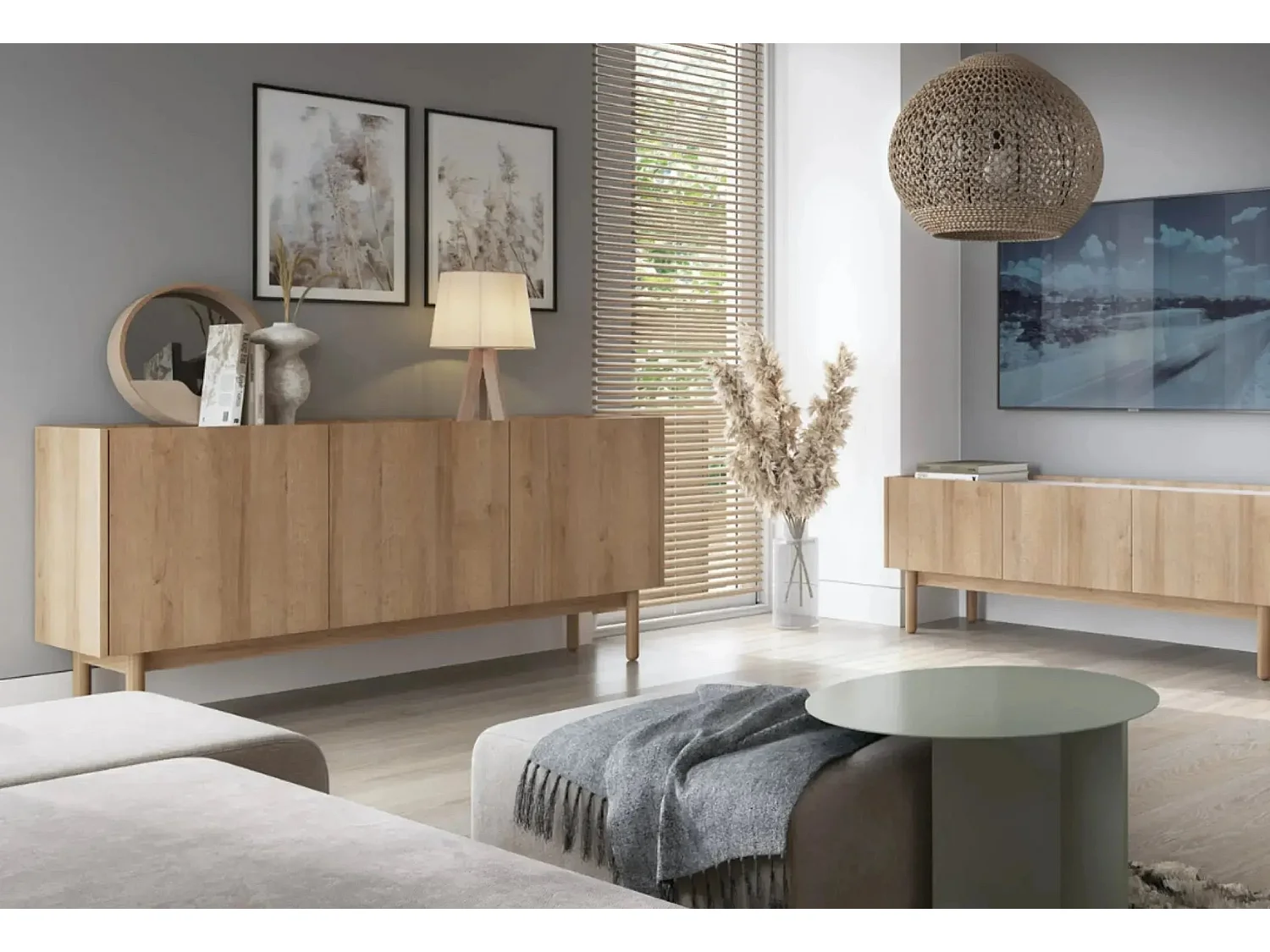 GABIN - Buffet en bois 140cm - Beige