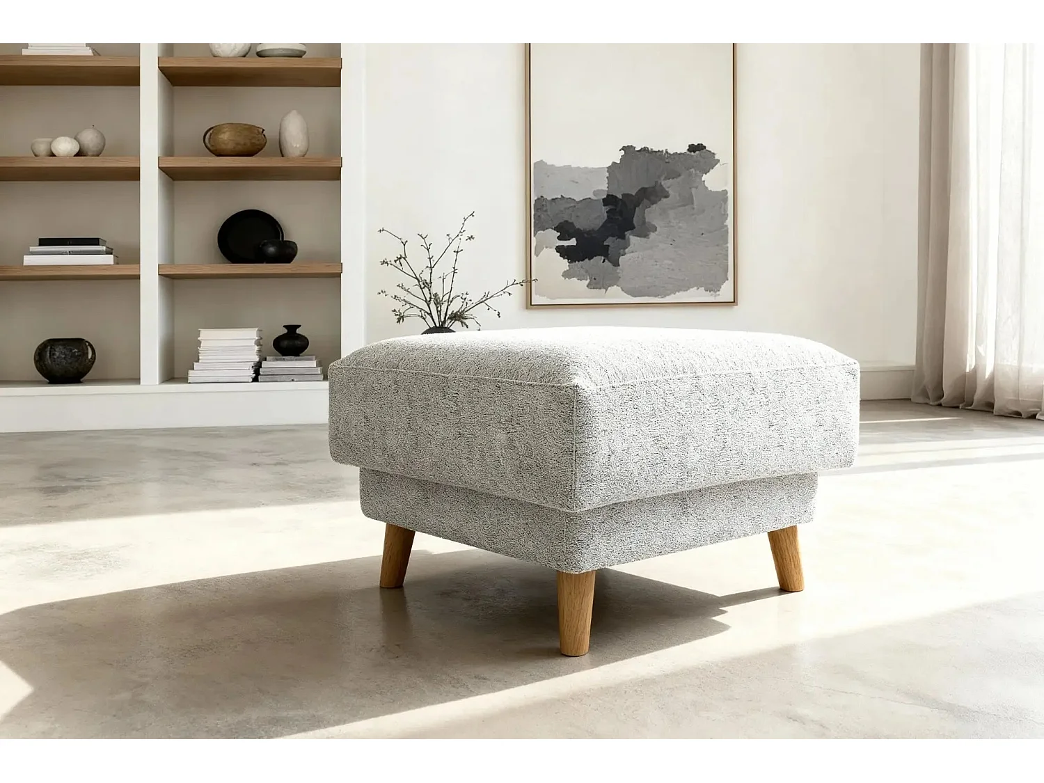 GASPARD - Pouf en tissu bouclette Beige 77x62x50