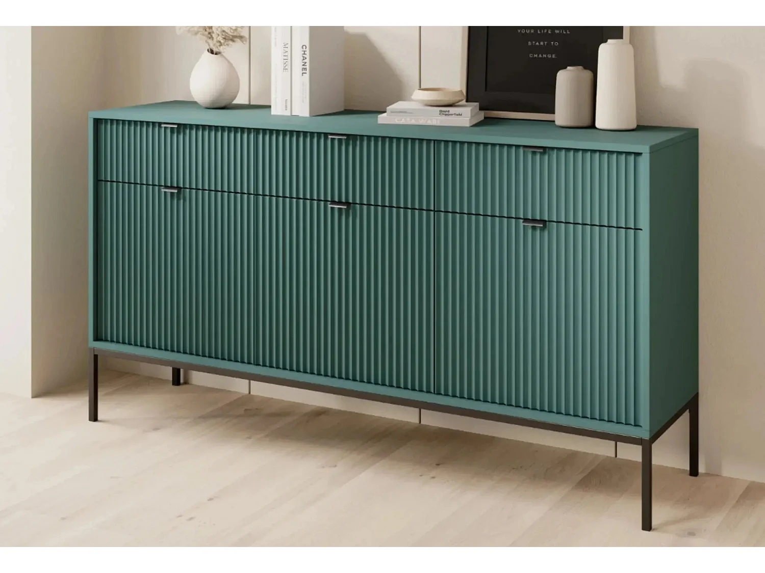 CHARLES - Buffet en bois 154cm - Vert