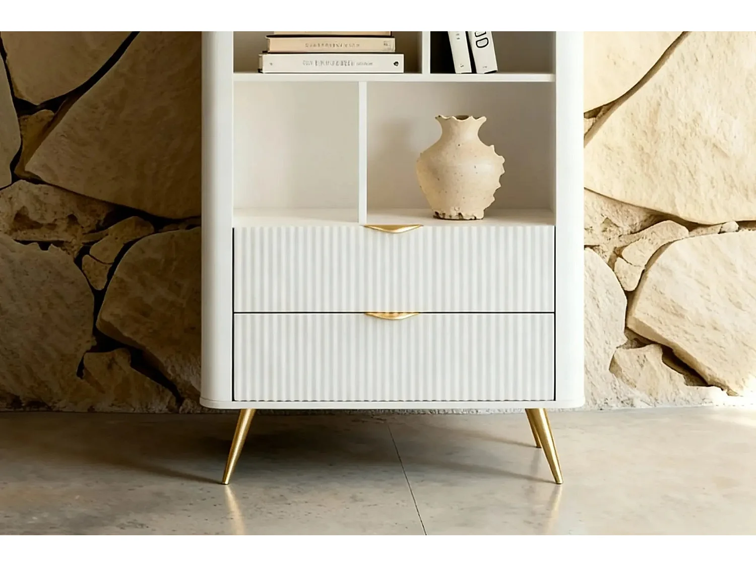 JOUDY - Bibliothèque 88cm effet rainuré - Blanc