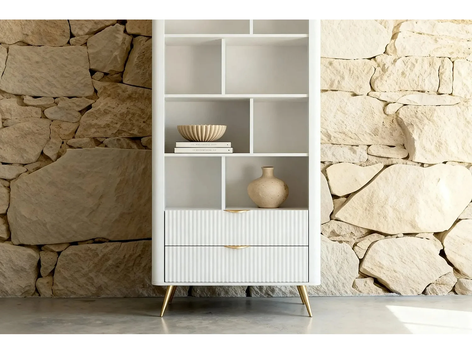 JOUDY - Bibliothèque 88cm effet rainuré - Blanc