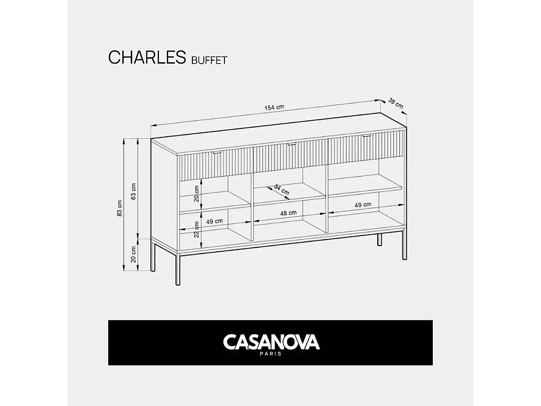 CHARLES - Buffet en bois 154cm - Blanc