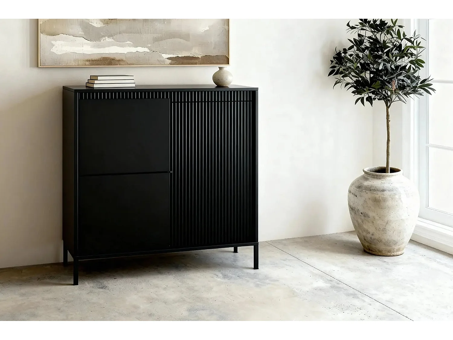 ALINA - Commode 2 portes pieds en métal - Noir