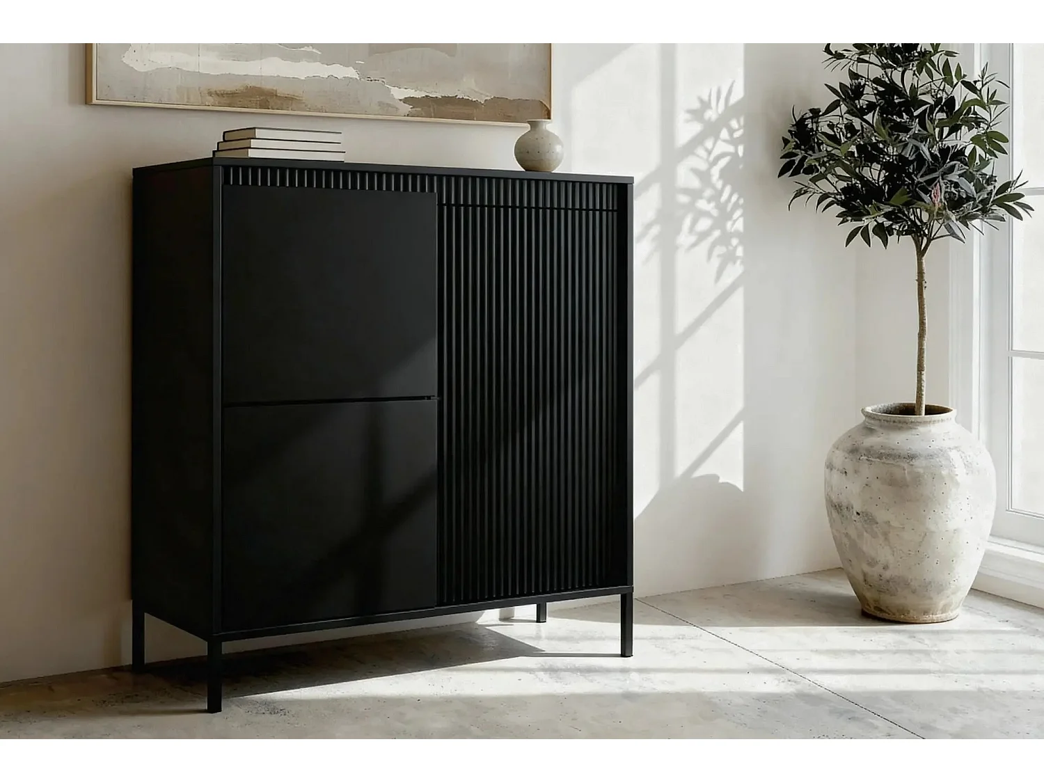 ALINA - Commode 2 portes pieds en métal - Noir