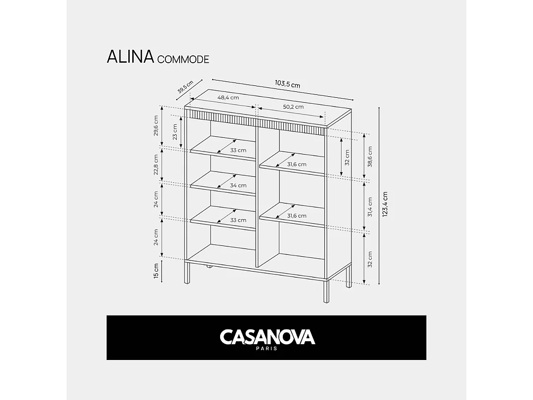 ALINA - Commode 2 portes pieds en métal - Noir