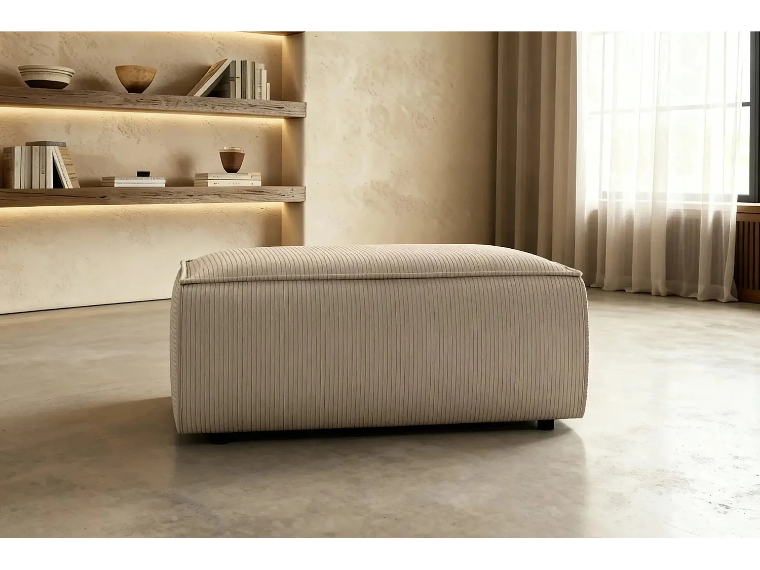 JADE - Pouf en velours côtelé Beige 102x69x42