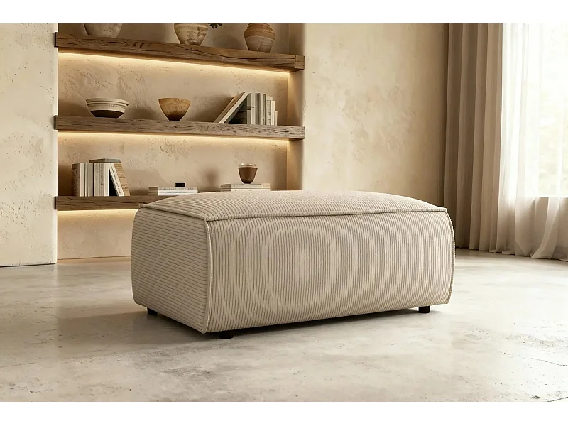 JADE - Pouf en velours côtelé Beige 102x69x42