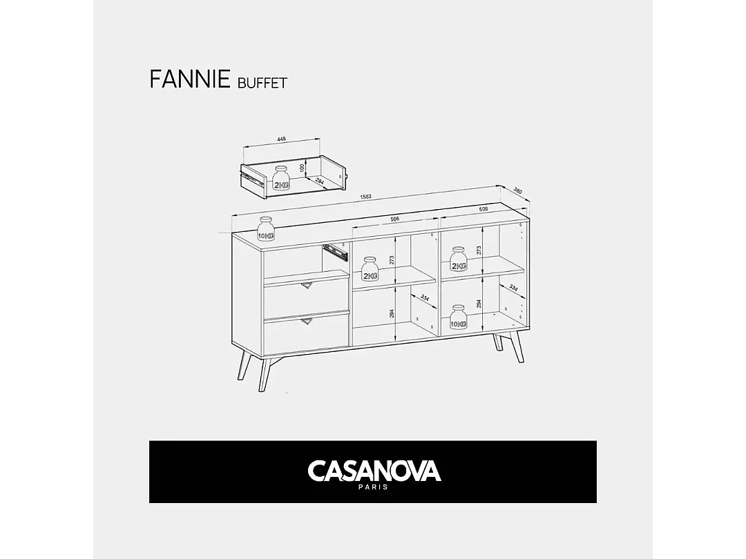 FANNIE - Buffet en bois 150cm - Beige