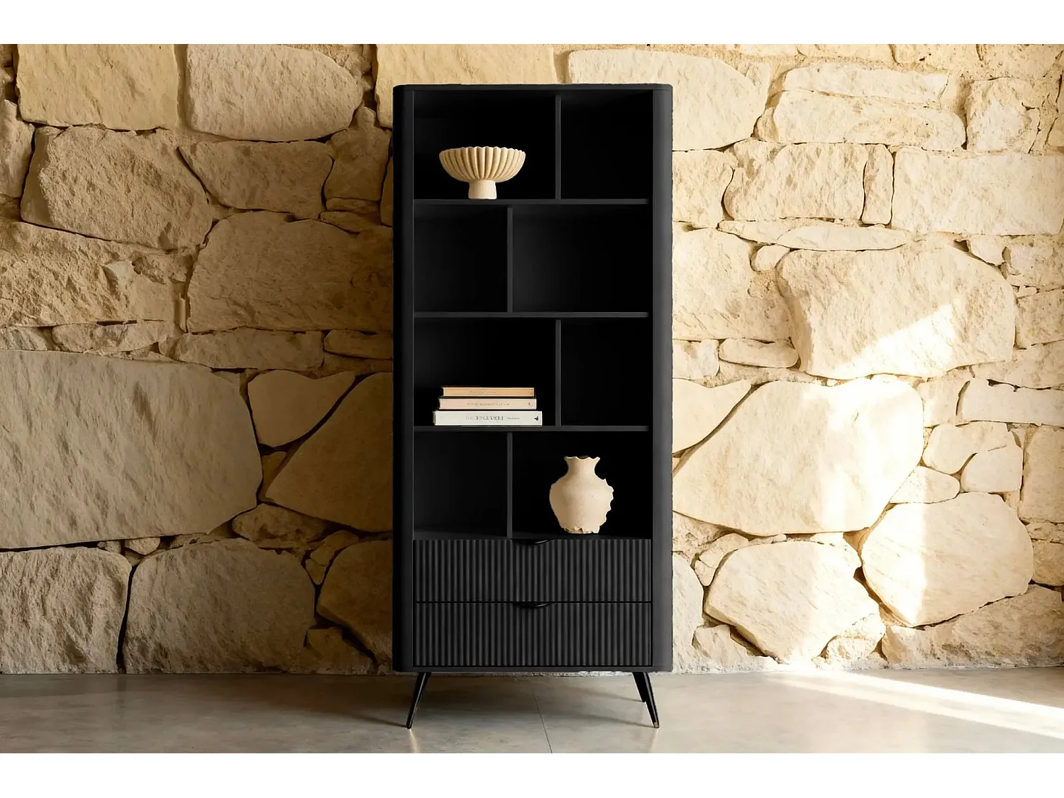 JOUDY - Bibliothèque 88cm effet rainuré - Noir