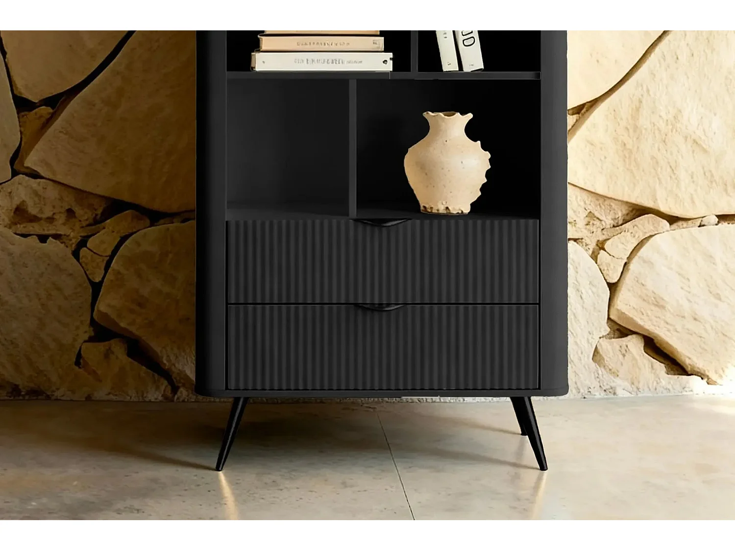 JOUDY - Bibliothèque 88cm effet rainuré - Noir