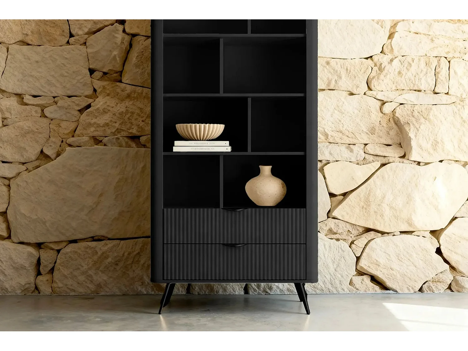 JOUDY - Bibliothèque 88cm effet rainuré - Noir