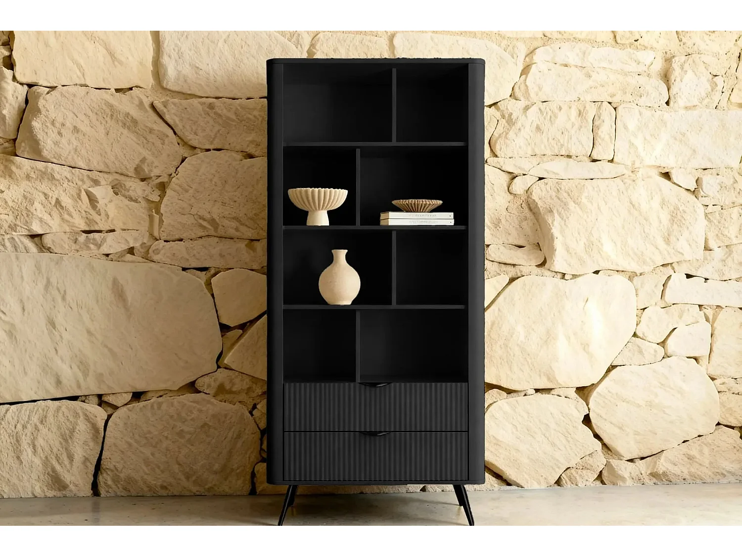 JOUDY - Bibliothèque 88cm effet rainuré - Noir