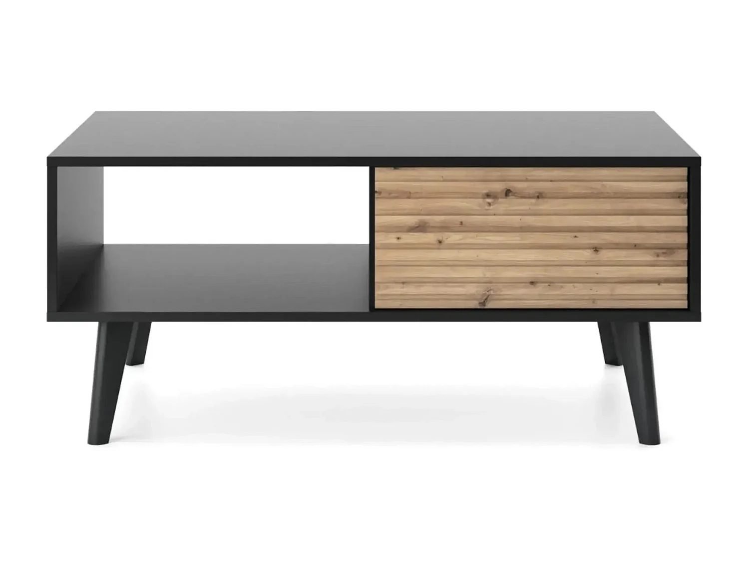 COME - Table basse 1 tiroir en bois - Marron et noir