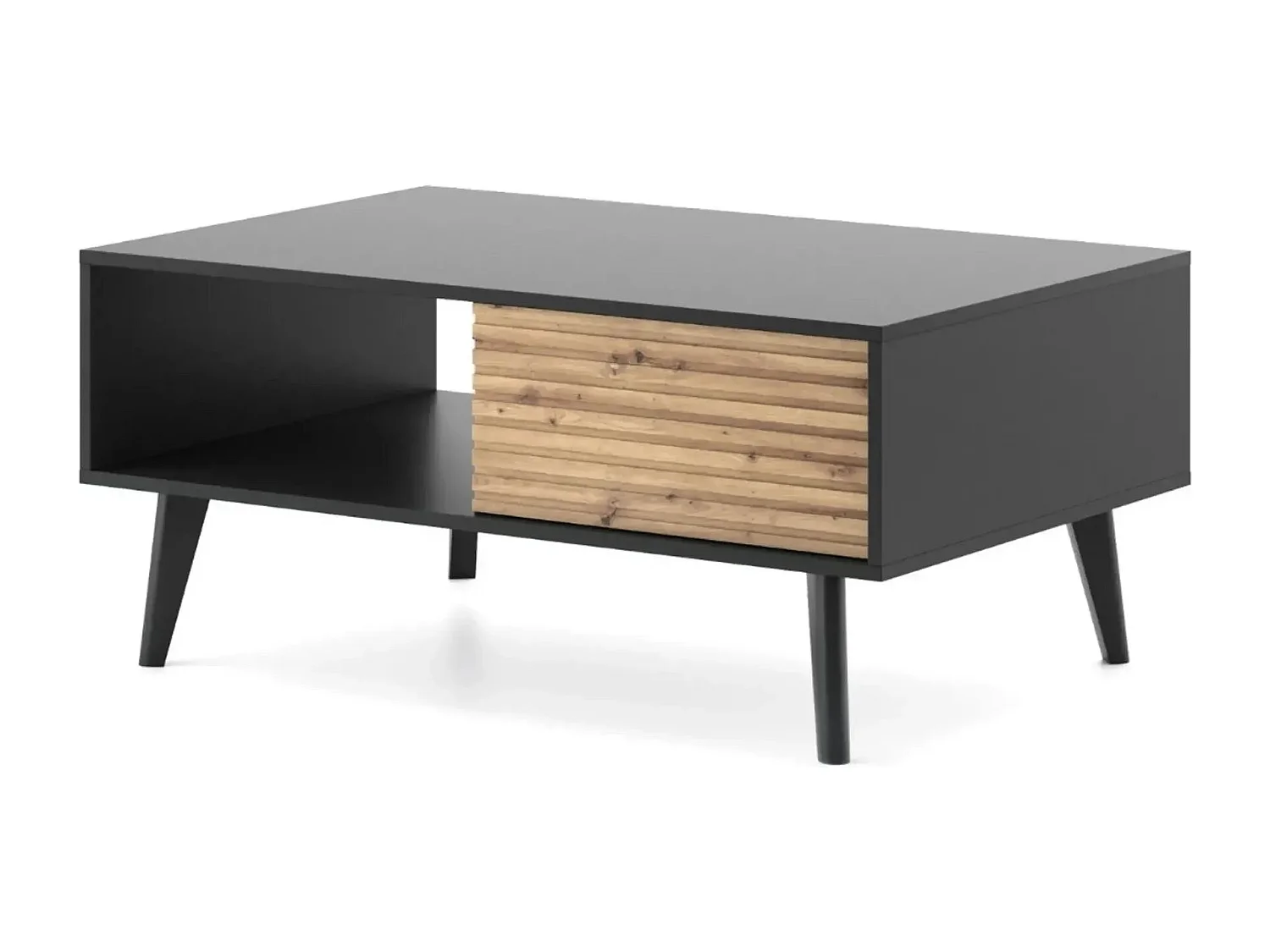 COME - Table basse 1 tiroir en bois - Marron et noir