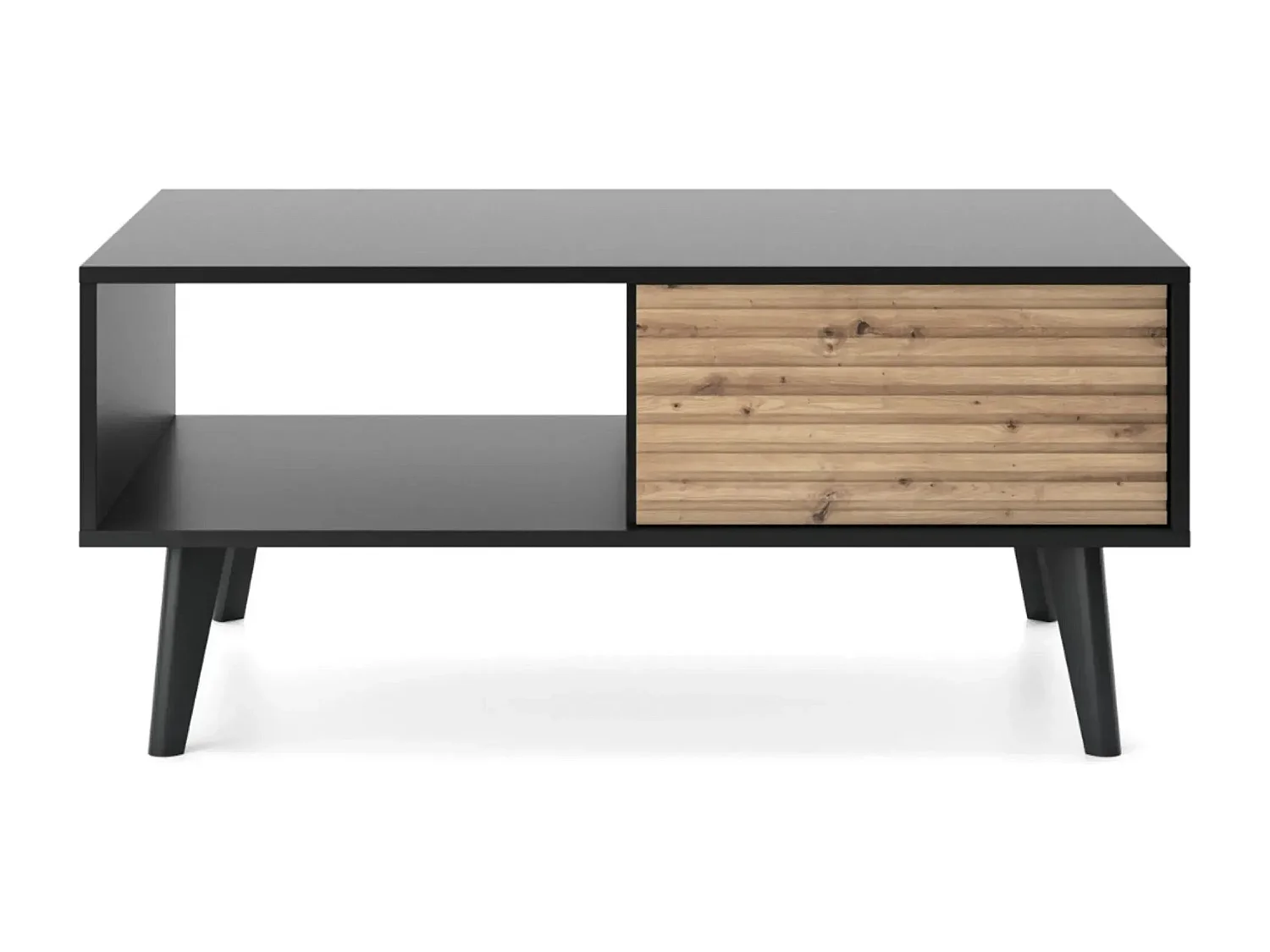 COME - Table basse 1 tiroir en bois - Marron et noir