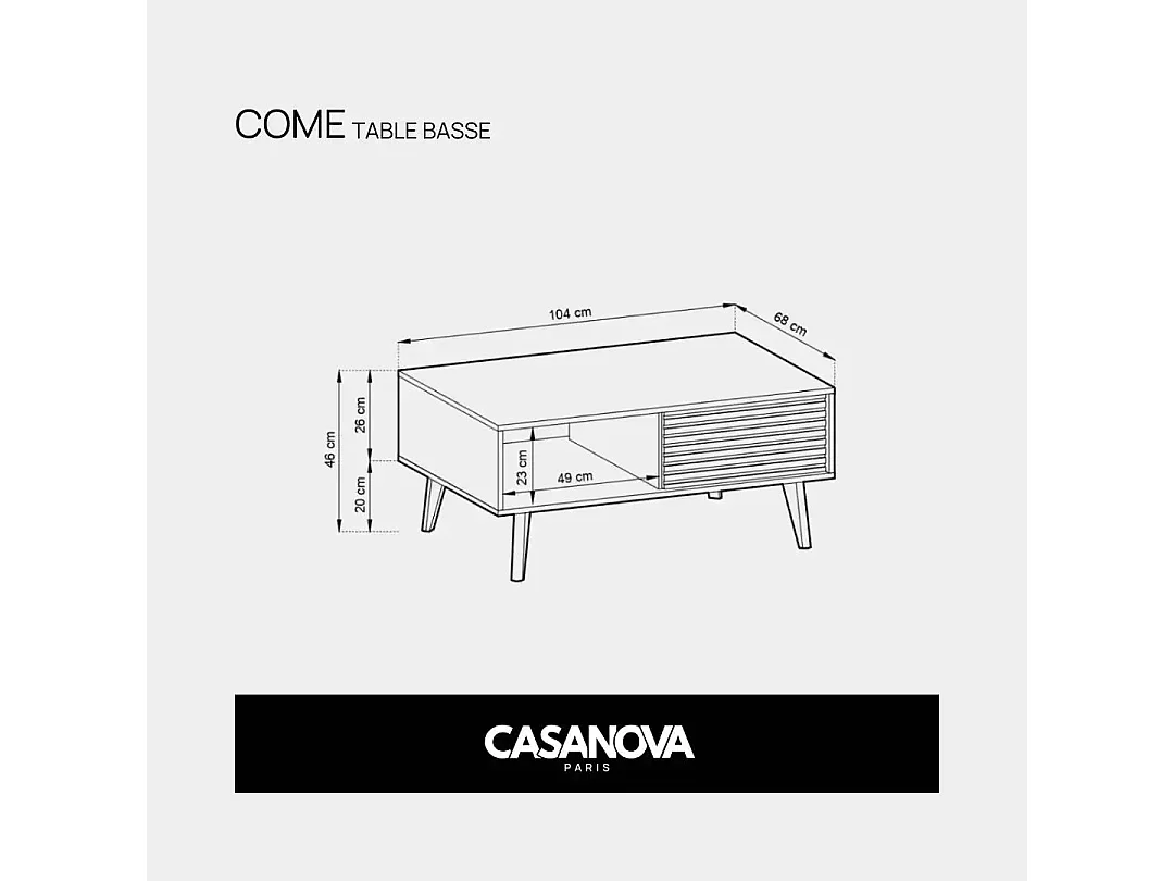COME - Table basse 1 tiroir en bois - Marron et noir