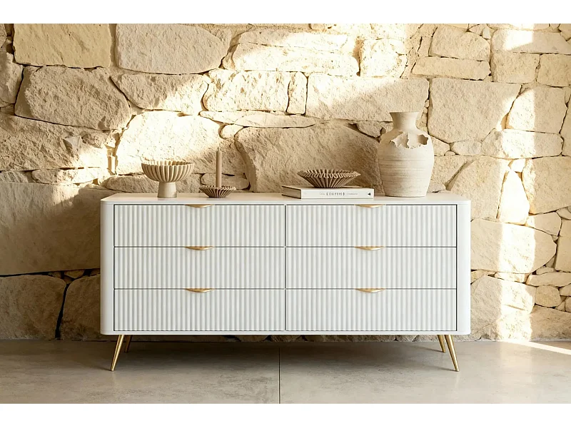 JOUDY - Buffet 163cm effet rainuré - Blanc