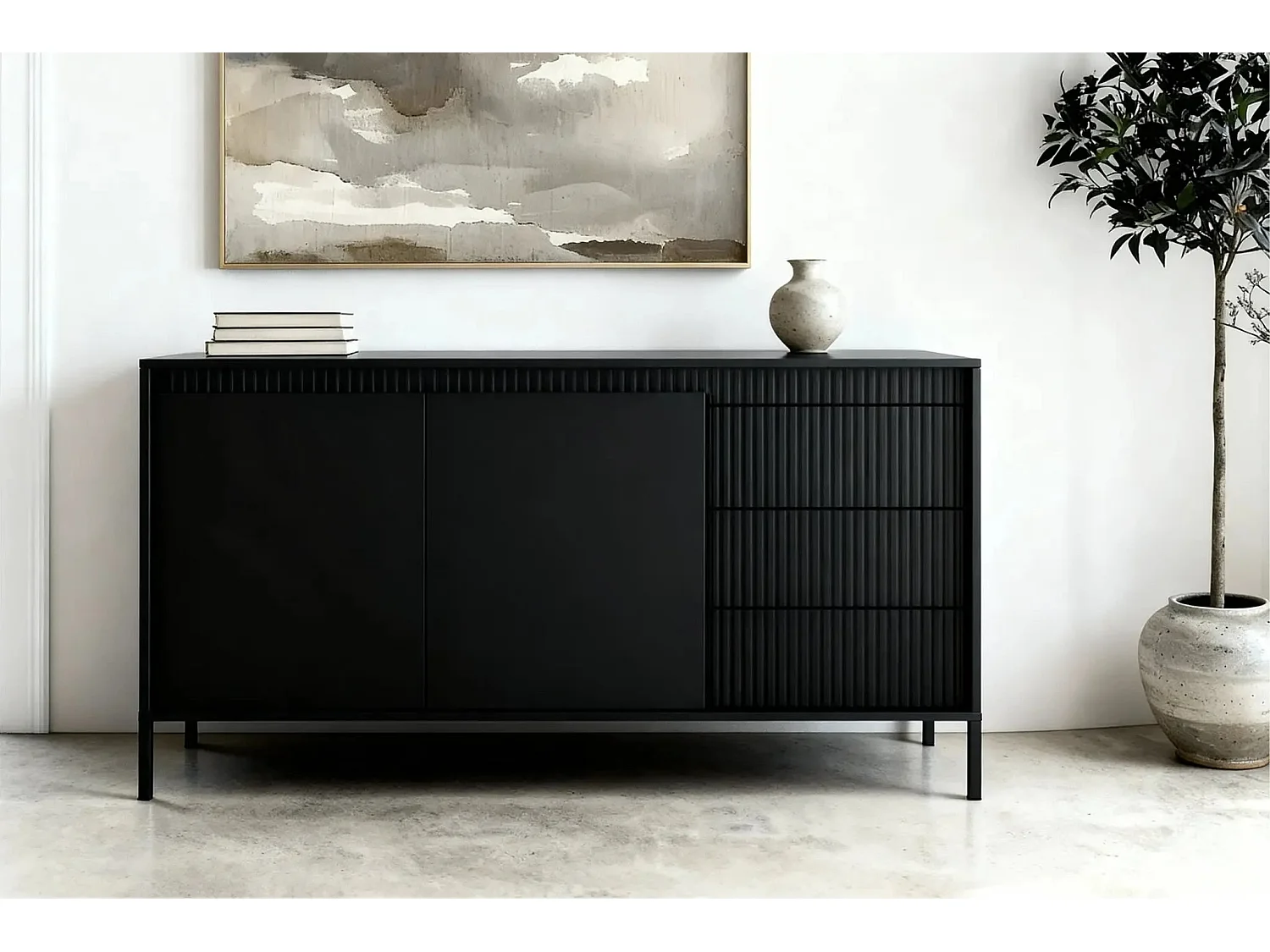 ALINA - Buffet 153cm pieds en métal - Noir