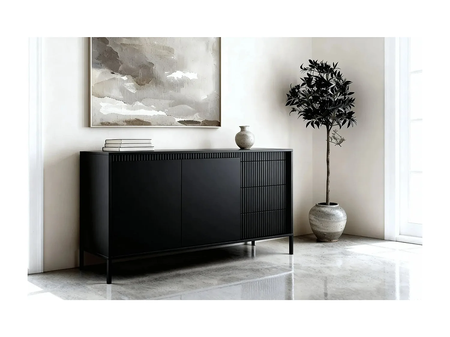 ALINA - Buffet 153cm pieds en métal - Noir