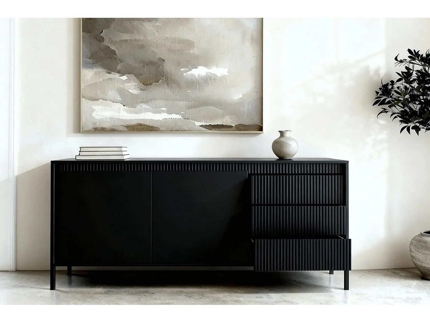 ALINA - Buffet 153cm pieds en métal - Noir