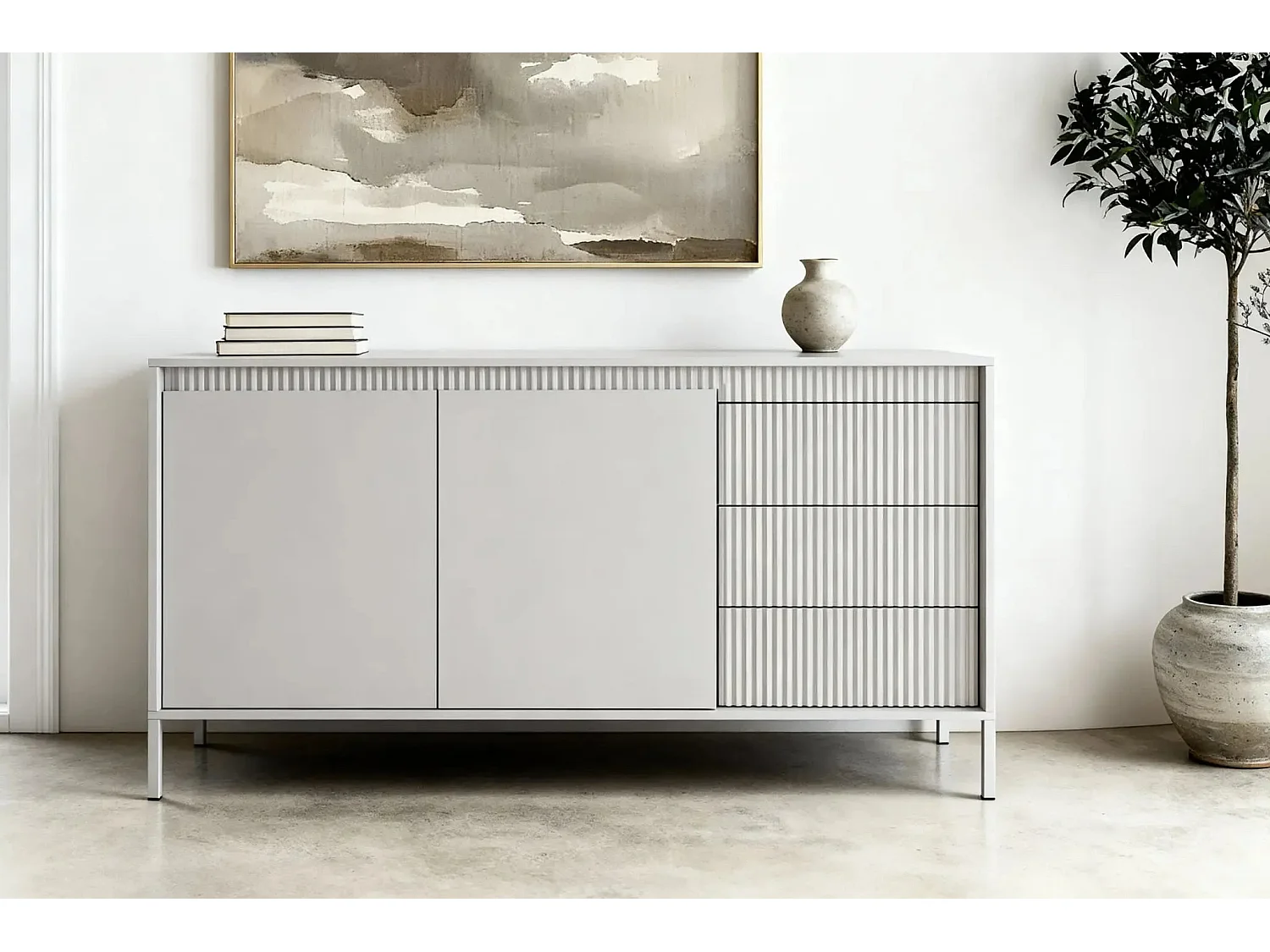 ALINA - Buffet 153cm pieds en métal - Beige