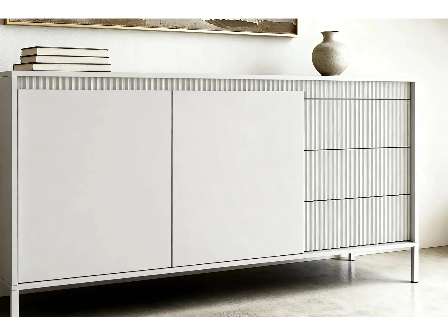 ALINA - Buffet 153cm pieds en métal - Beige