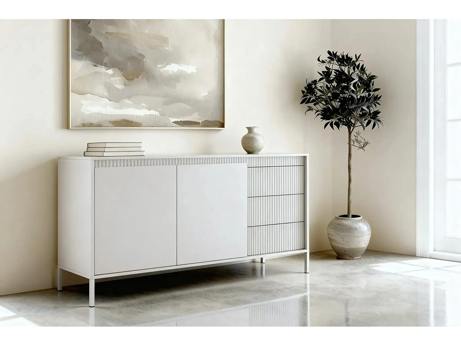 ALINA - Buffet 153cm pieds en métal - Beige