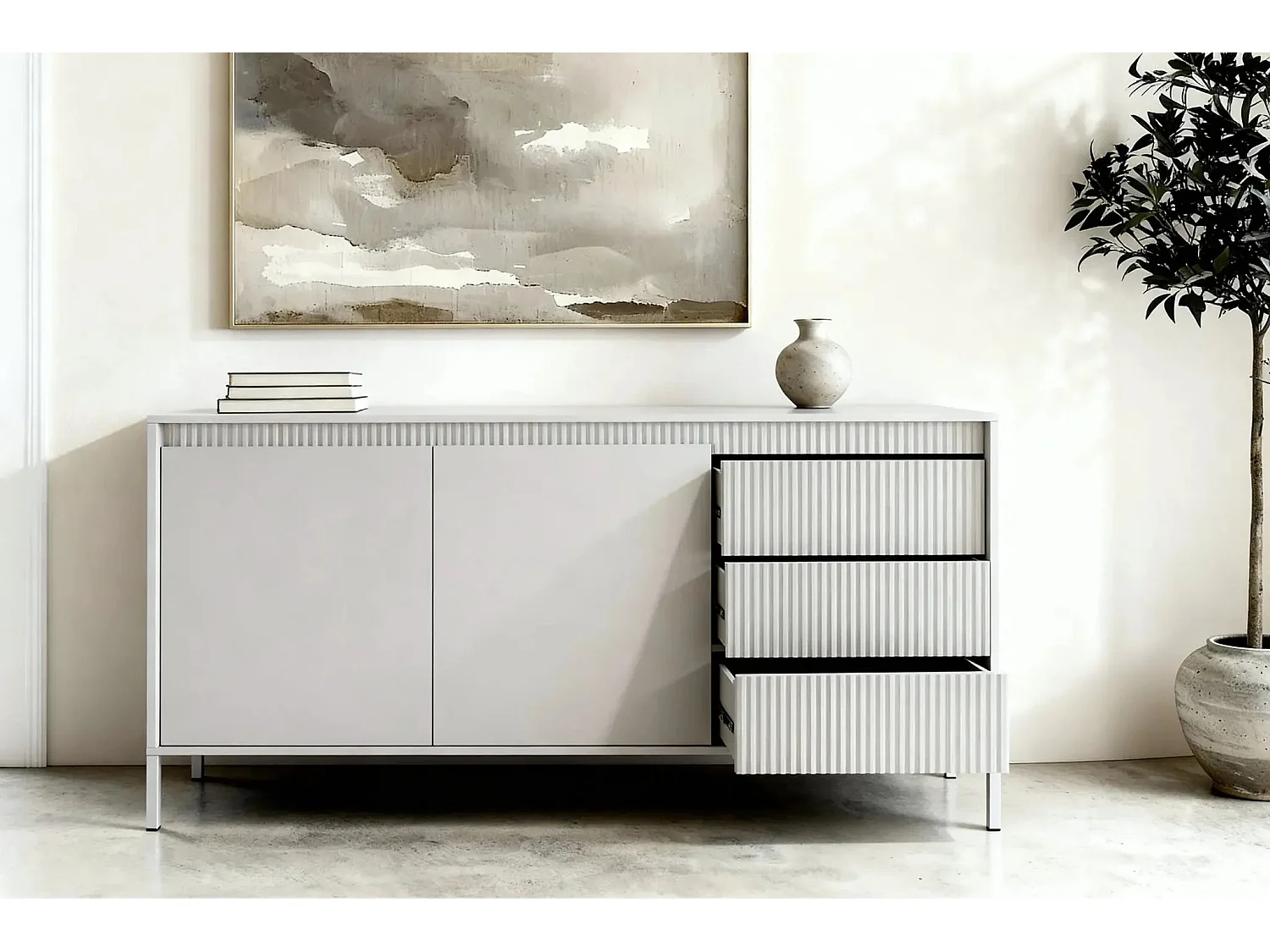 ALINA - Buffet 153cm pieds en métal - Beige