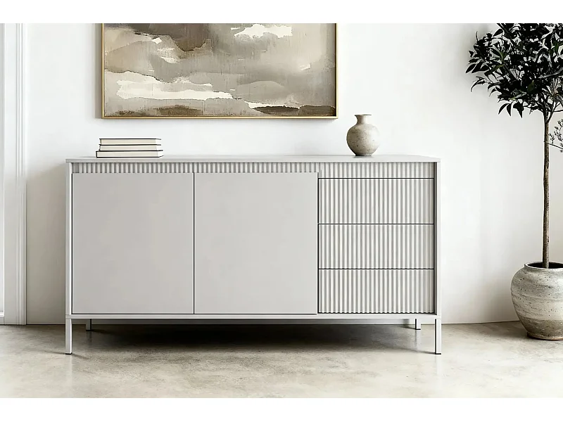 ALINA - Buffet 153cm pieds en métal - Beige