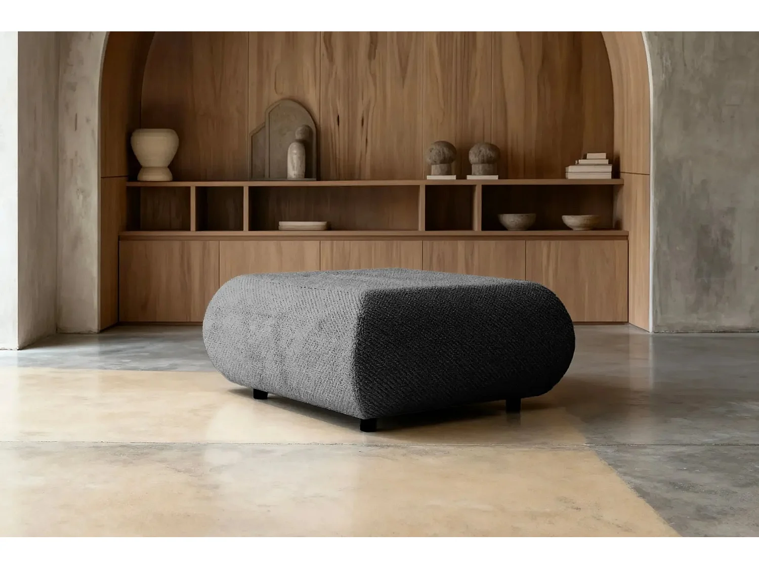 LEVI - Pouf en tissu lisse Gris foncé 88x88x41