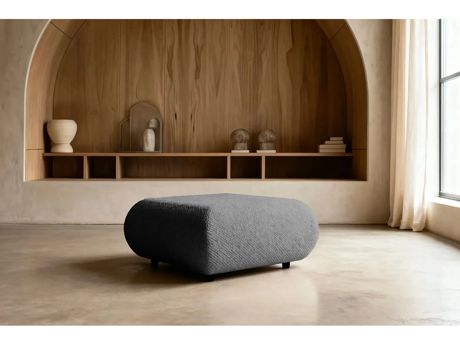 LEVI - Pouf en tissu lisse Gris foncé 88x88x41