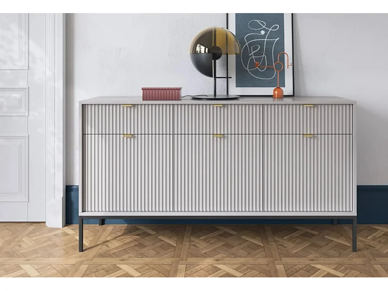 CHARLES - Buffet en bois 154cm - Gris clair